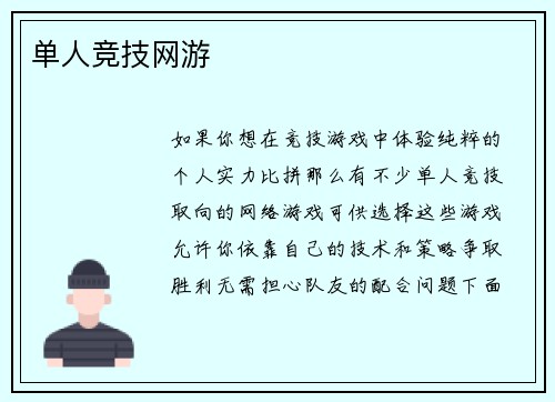 单人竞技网游